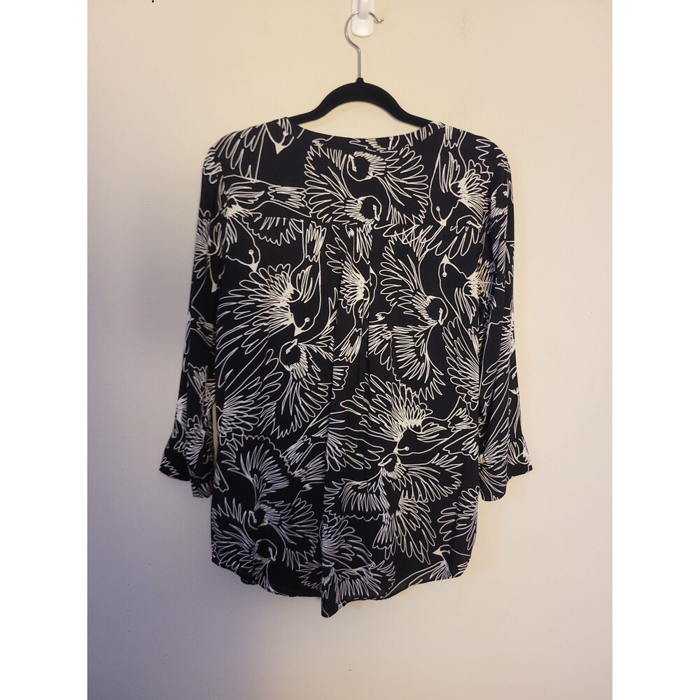 Maeve Black Rayon Bird Print Button Up Shirt Sz 12 Boho Novelty Bohemian - Picture 4 of 7